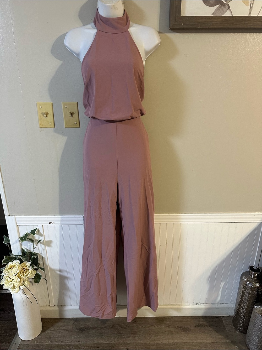 Lulu's Mauve Halter Wide-Leg Jumpsuit